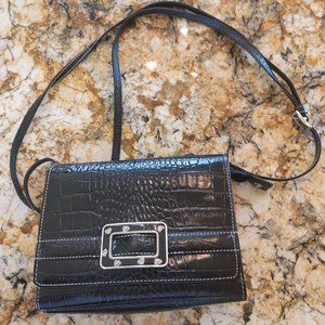 Brighton cross body wallet/purse. Black Croc, approx 5 X 7 1/4 in, adjust strap